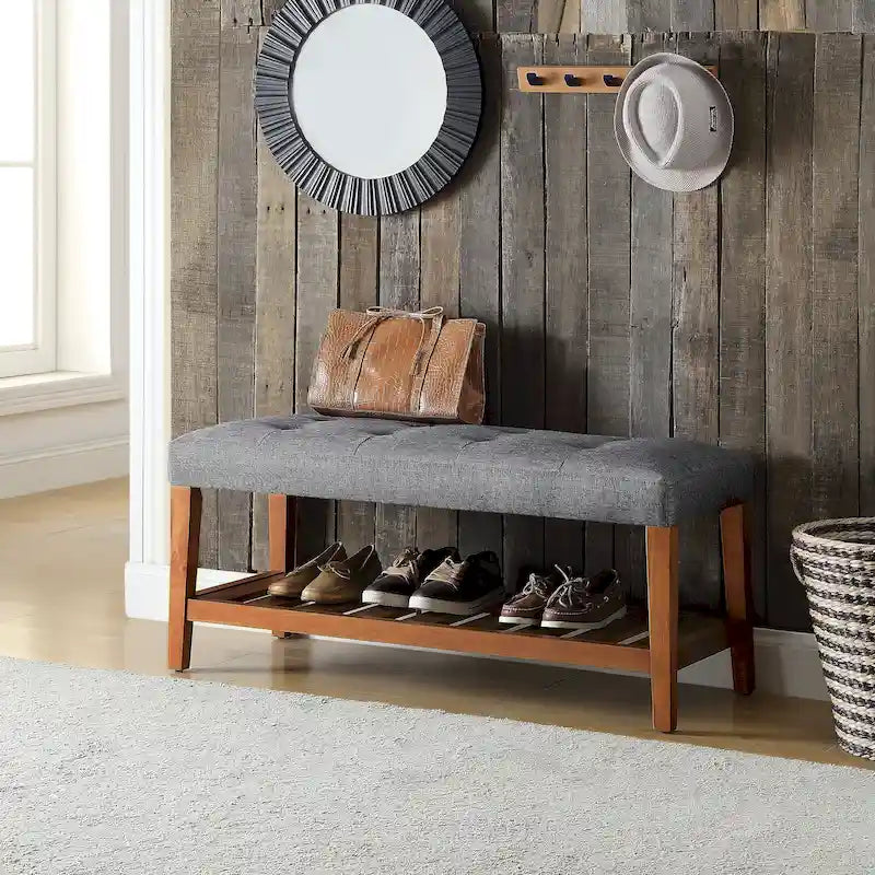Banc fini gris et chêne