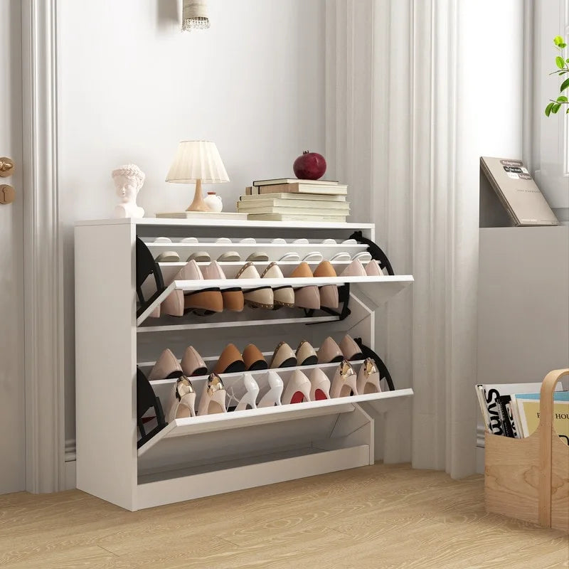 2 Tier Mirror Shoe Storage Cabinet for Entryway, Flip Door Design Shoe Cabinet