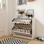 Meuble à chaussures 2 niveaux avec miroir pour entrée, meuble à chaussures avec portes basculantes