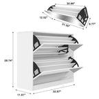 Meuble à chaussures 2 niveaux avec miroir pour entrée, meuble à chaussures avec portes basculantes