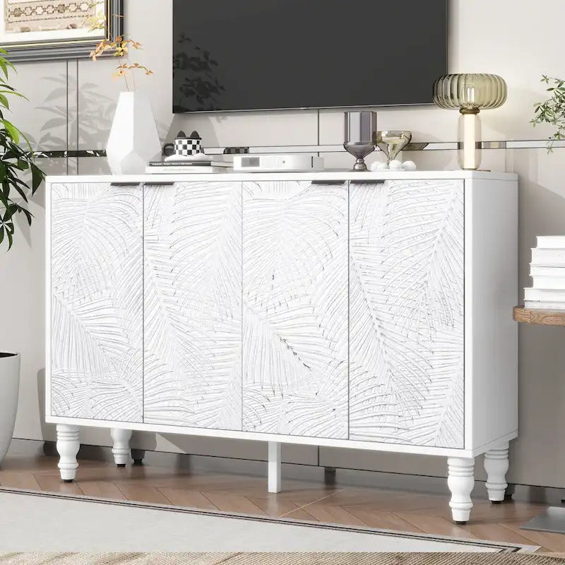 47.2 Armoire de rangement, Buffet, Meuble TV, Console multimédia avec 2 grands espaces de rangement et pieds en bois massif