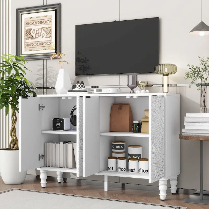 47.2 Armoire de rangement, Buffet, Meuble TV, Console multimédia avec 2 grands espaces de rangement et pieds en bois massif