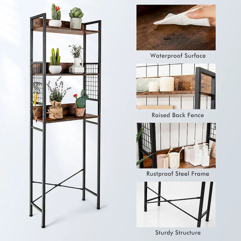 Étagère de rangement 3 niveaux au-dessus des toilettes – Organisateur de salle de bain – Voir détails