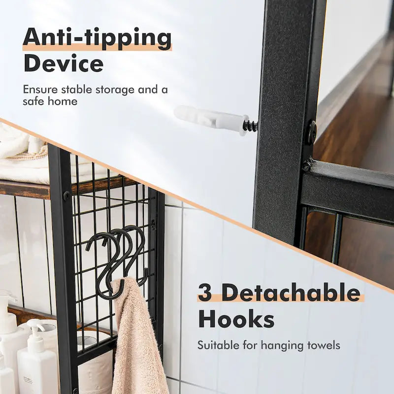 Étagère de rangement 3 niveaux au-dessus des toilettes – Organisateur de salle de bain – Voir détails
