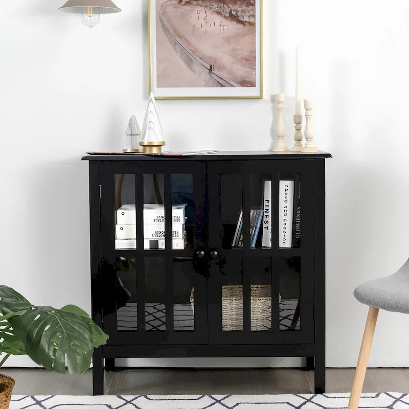Buffet de rangement, armoire avec portes vitrées, console