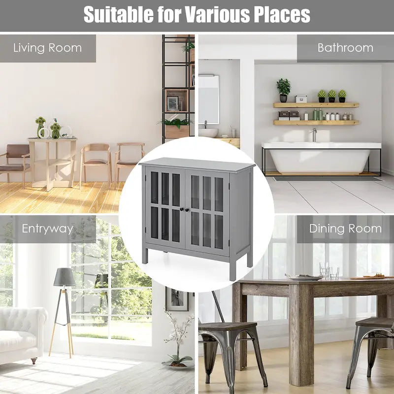 Buffet de rangement, armoire avec portes vitrées, console