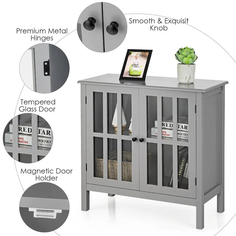 Buffet de rangement, armoire avec portes vitrées, console