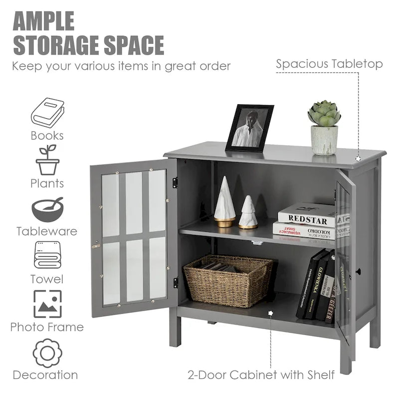 Buffet de rangement, armoire avec portes vitrées, console