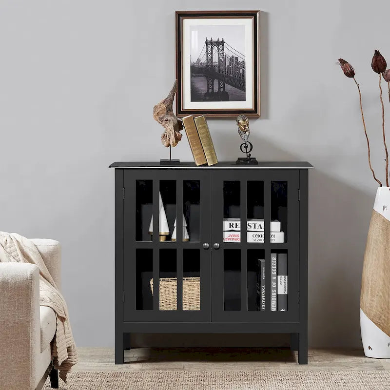 Buffet de rangement, armoire avec portes vitrées, console