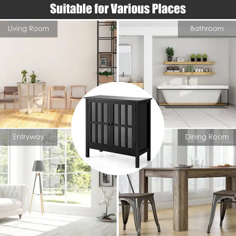 Buffet de rangement, armoire avec portes vitrées, console