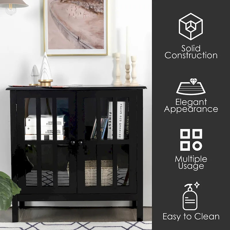 Buffet de rangement, armoire avec portes vitrées, console