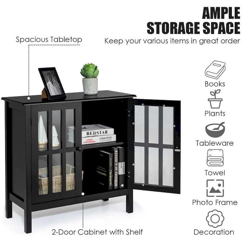 Buffet de rangement, armoire avec portes vitrées, console