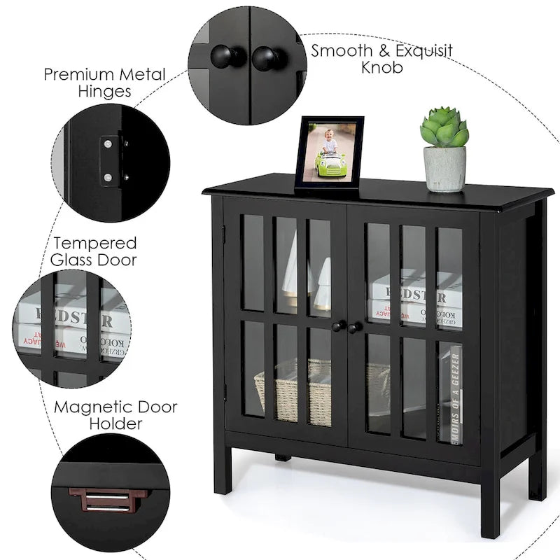 Buffet de rangement, armoire avec portes vitrées, console