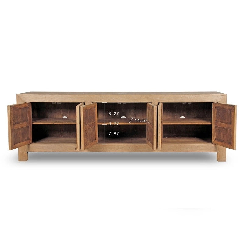 Meuble TV 6 portes, pin naturel vieilli 87x16x28H