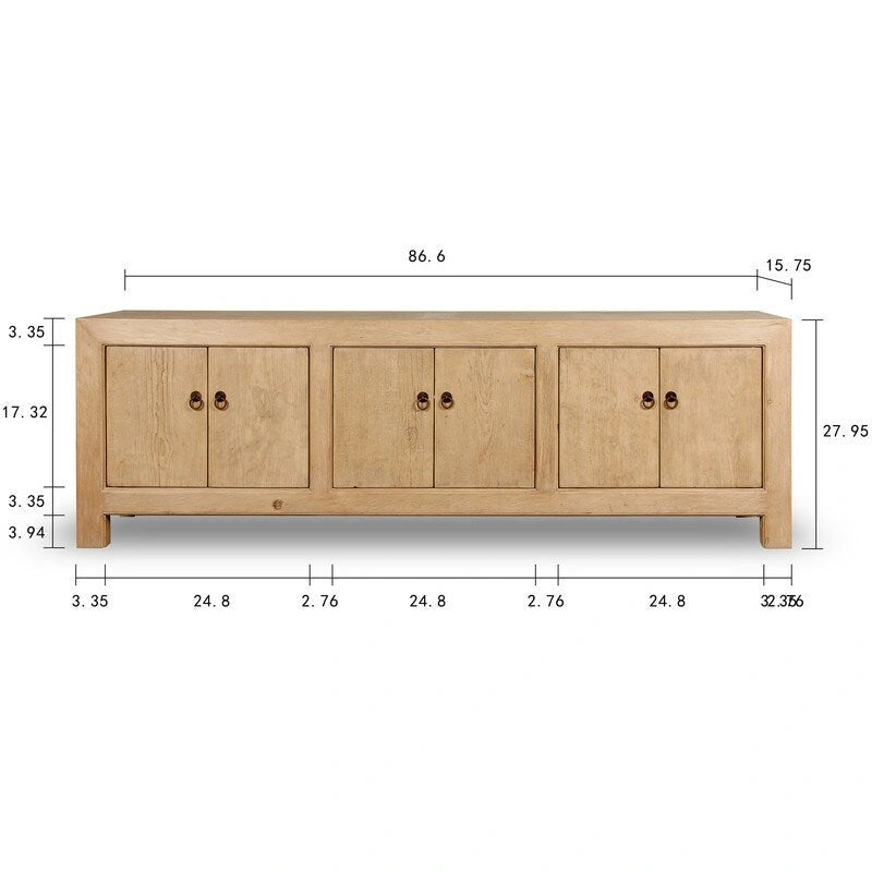 Meuble TV 6 portes, pin naturel vieilli 87x16x28H