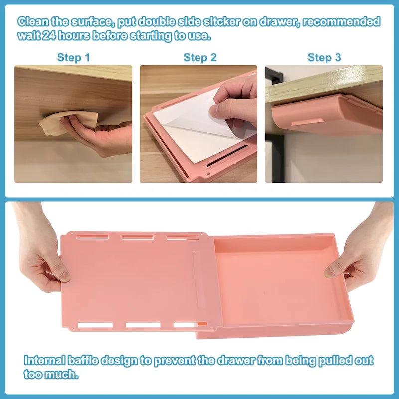 Lot de 4 tiroirs autocollants sous le bureau pour bureau debout, grand modèle – 25,5 x 20 x 4,2 cm