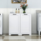 Meuble de buanderie polyvalent sur pied avec étagères réglables et panier à linge basculant