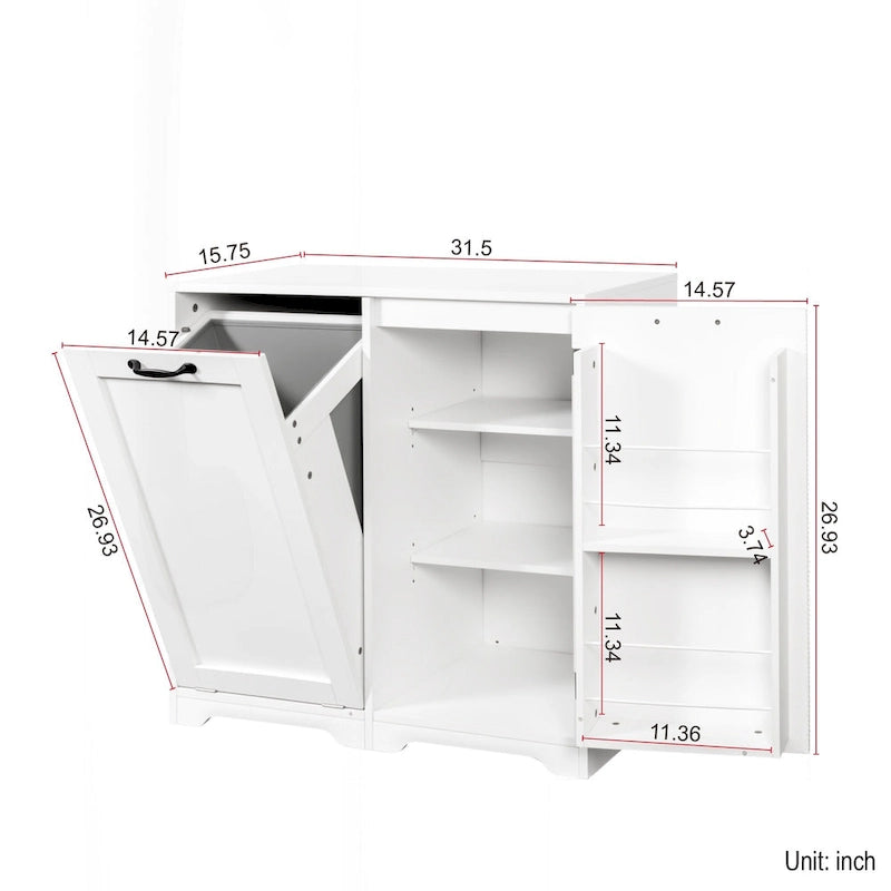 Meuble de buanderie polyvalent sur pied avec étagères réglables et panier à linge basculant