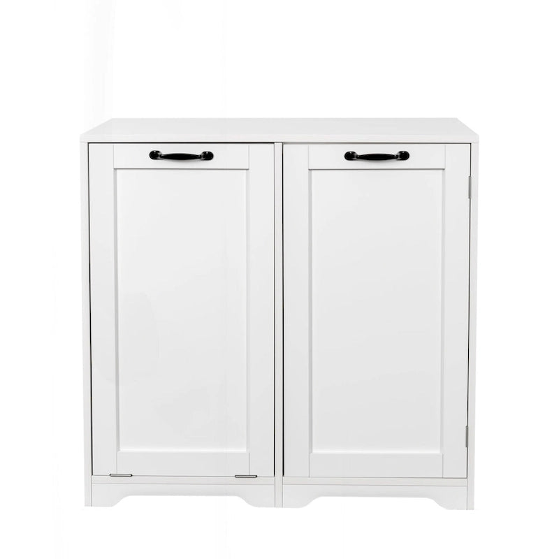Meuble de buanderie polyvalent sur pied avec étagères réglables et panier à linge basculant