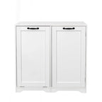 Meuble de buanderie polyvalent sur pied avec étagères réglables et panier à linge basculant