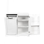 Meuble de buanderie polyvalent sur pied avec étagères réglables et panier à linge basculant