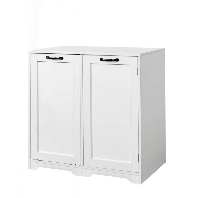 Meuble de buanderie polyvalent sur pied avec étagères réglables et panier à linge basculant