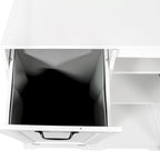 Meuble de buanderie polyvalent sur pied avec étagères réglables et panier à linge basculant