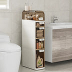 Meuble de rangement de salle de bain mince à 5 niveaux, organisateur de rangement de salle de bain étroit et mobile pour petits espaces