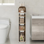 Meuble de rangement de salle de bain mince à 5 niveaux, organisateur de rangement de salle de bain étroit et mobile pour petits espaces