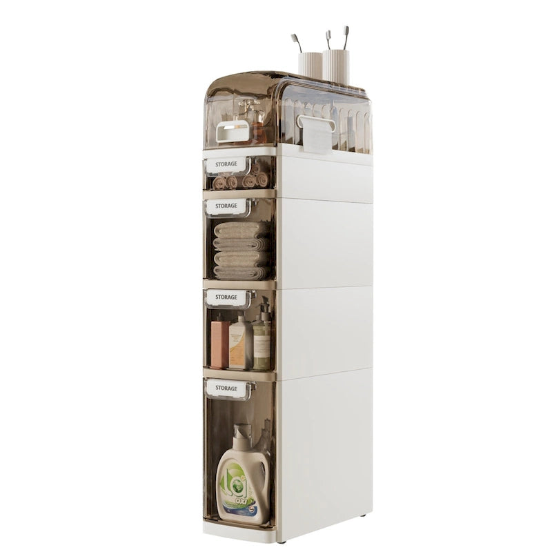 Meuble de rangement de salle de bain mince à 5 niveaux, organisateur de rangement de salle de bain étroit et mobile pour petits espaces