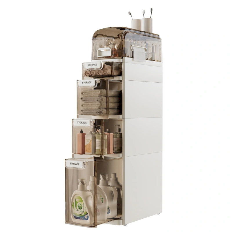 Meuble de rangement de salle de bain mince à 5 niveaux, organisateur de rangement de salle de bain étroit et mobile pour petits espaces