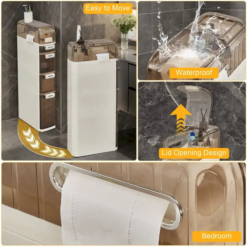 Meuble de rangement de salle de bain mince à 5 niveaux, organisateur de rangement de salle de bain étroit et mobile pour petits espaces