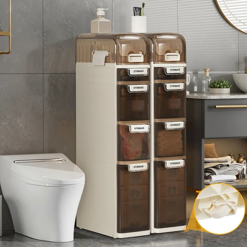 Meuble de rangement de salle de bain mince à 5 niveaux, organisateur de rangement de salle de bain étroit et mobile pour petits espaces