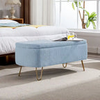Banc pouf de rangement bleu avec pieds dorés