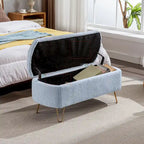 Banc pouf de rangement bleu avec pieds dorés