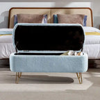 Banc pouf de rangement bleu avec pieds dorés