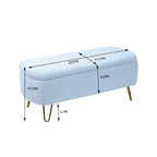 Banc pouf de rangement bleu avec pieds dorés