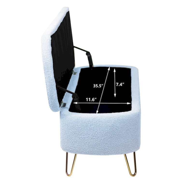 Banc pouf de rangement bleu avec pieds dorés
