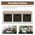 Banc de rangement rustique avec 3 paniers en rotin amovibles