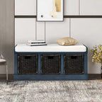 Banc de rangement rustique avec 3 paniers en rotin amovibles
