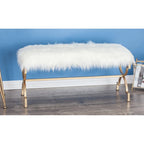 Banc en métal avec dessus en fausse fourrure blanche - Or . - 17Lx42Lx20H