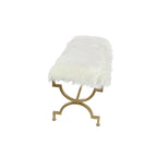 Banc en métal avec dessus en fausse fourrure blanche - Or . - 17Lx42Lx20H