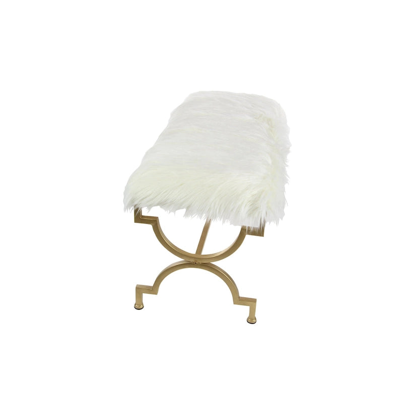 Banc en métal avec dessus en fausse fourrure blanche - Or . - 17Lx42Lx20H
