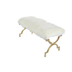 Banc en métal avec dessus en fausse fourrure blanche - Or . - 17Lx42Lx20H