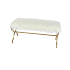 Banc en métal avec dessus en fausse fourrure blanche - Or . - 17Lx42Lx20H