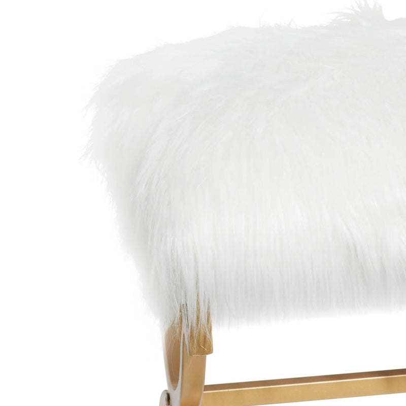 Banc en métal avec dessus en fausse fourrure blanche - Or . - 17Lx42Lx20H