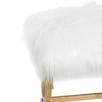 Banc en métal avec dessus en fausse fourrure blanche - Or . - 17Lx42Lx20H