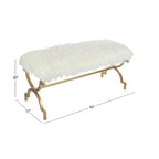 Banc en métal avec dessus en fausse fourrure blanche - Or . - 17Lx42Lx20H