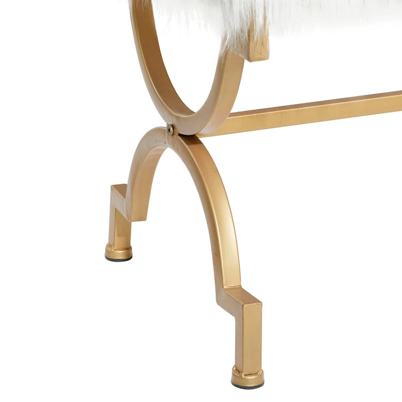 Banc en métal avec dessus en fausse fourrure blanche - Or . - 17Lx42Lx20H