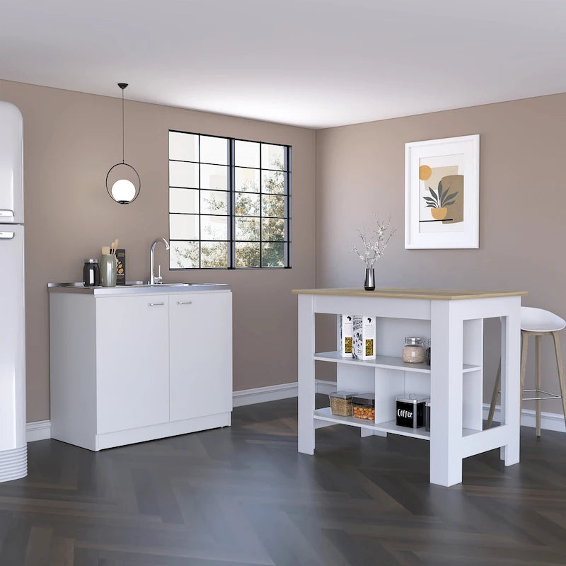 Ensemble de cuisine 2 pièces avec îlot de cuisine et meuble évier de service - S/O